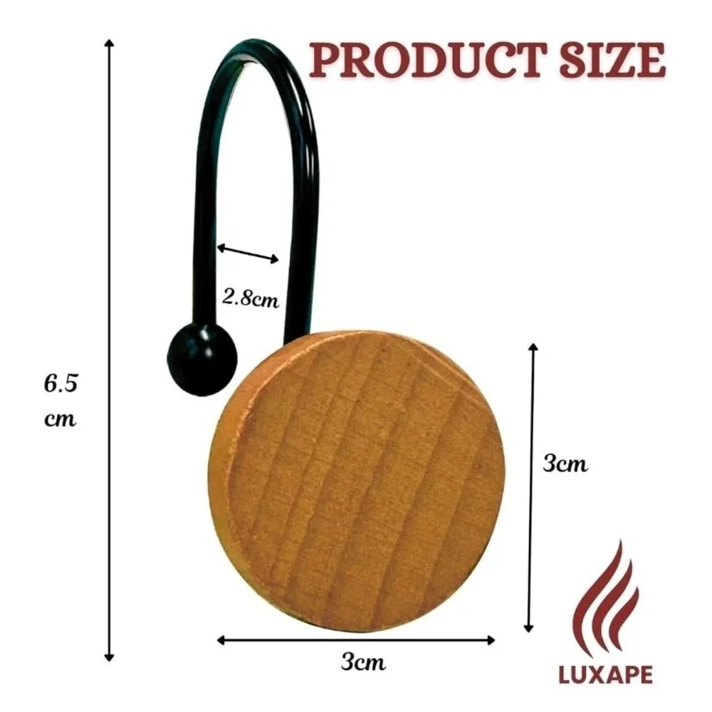 Rustic Round Wood Shower Curtain Hooks – Set of 12 Modern Decorative